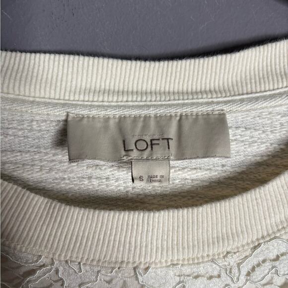 Loft White Lace Front Long Sleeve Cotton Sweatshirt Size Small - Picture 5 of 6